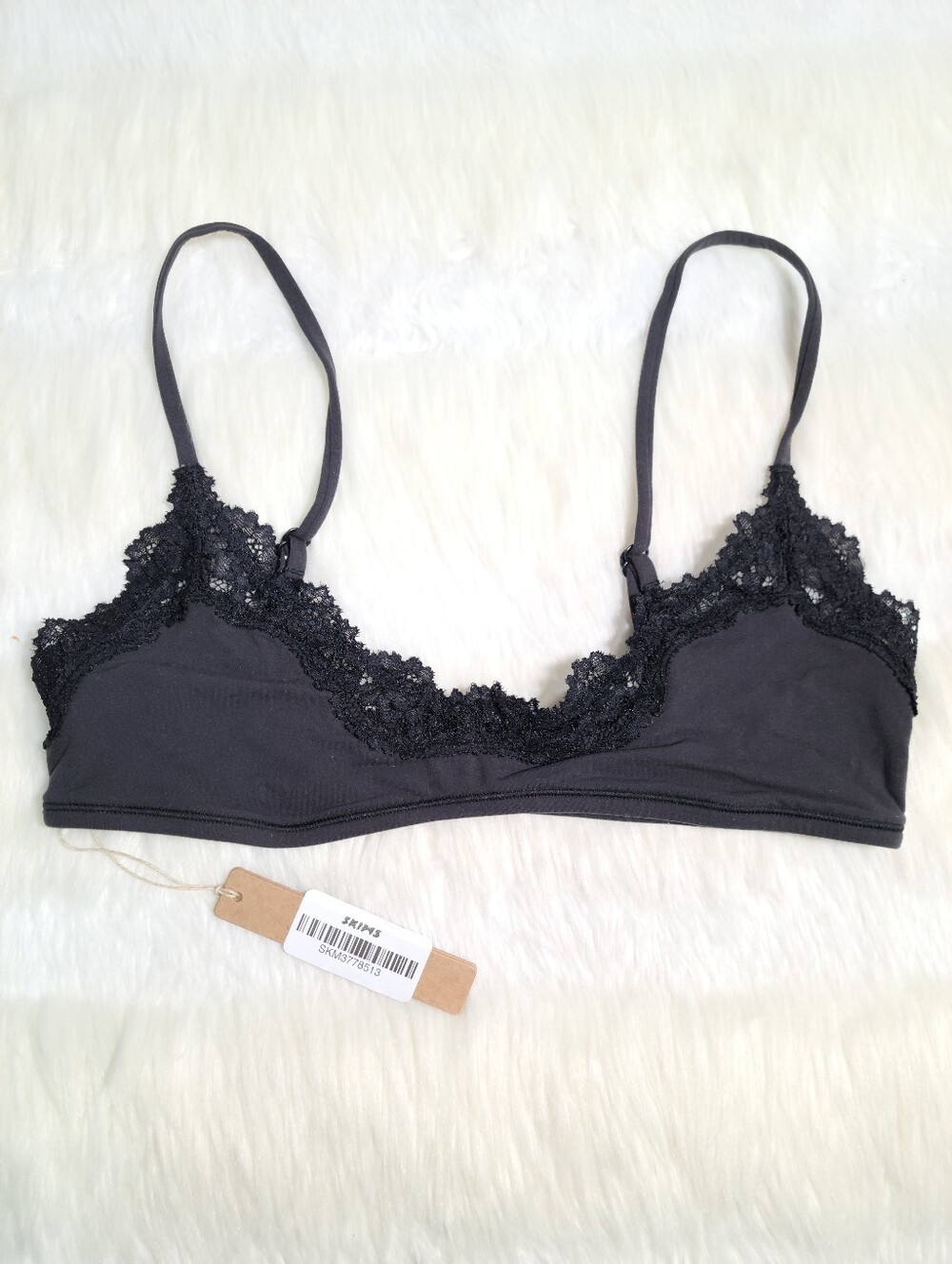 SKIMS Fits Everybody Lace Scoop Bralette Black Onyx Women Small NEW